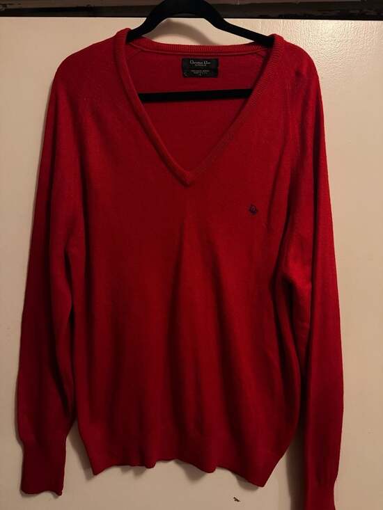 Christian Dior Monsieur Other - Vintage Christian Dior Monsieur Red V-Neck Orlon Acrylic Sweater